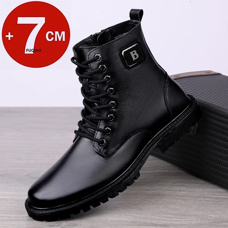 Men'S Shoes Business Casual - メンズ本革エレベーターブーツ 冬用暖かい裏地付きジップアップアンクルブーツ 7cm隠し身長アップ ビジネスフォーマルカジュアル用