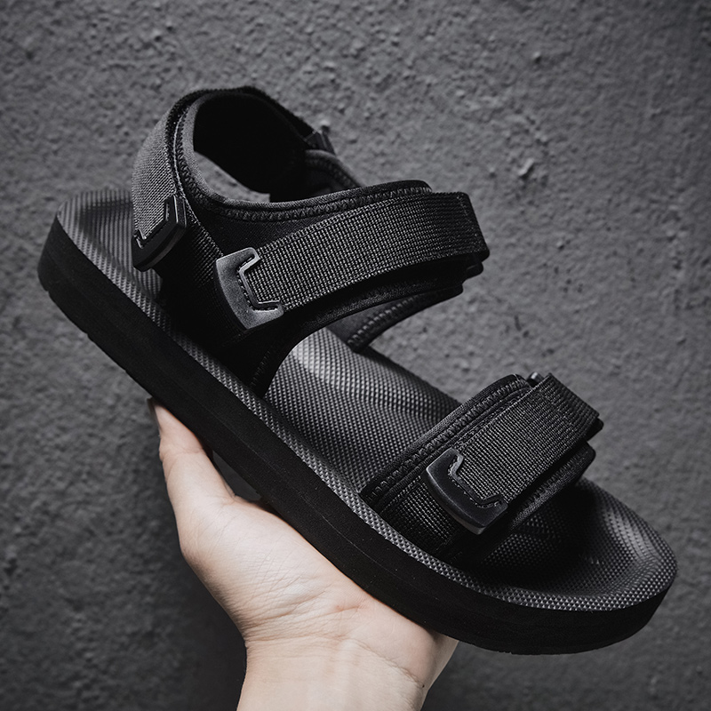Men'S Shoes With Velcro - 調節可能なフラットサンダル 幅広の足用 フック＆ループストラップ 夏用 メンズ カジュアルシューズ
