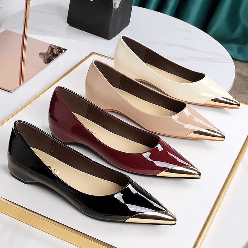 Men'S Shoes To Women'S Size - BIGTREE 靴ローヒールの女性の靴パテントレザーウェッジヒール女性パンプス金属尖った先端高級宴会靴ファッション
