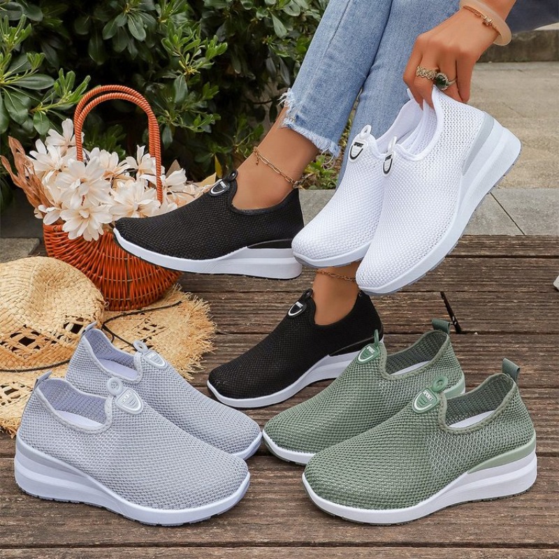 Mesh Trainer Breathable - 女性用カジュアルメッシュスニーカー スリッポン 通気性 ウェッジプラットフォーム ウォーキングシューズ 軽量