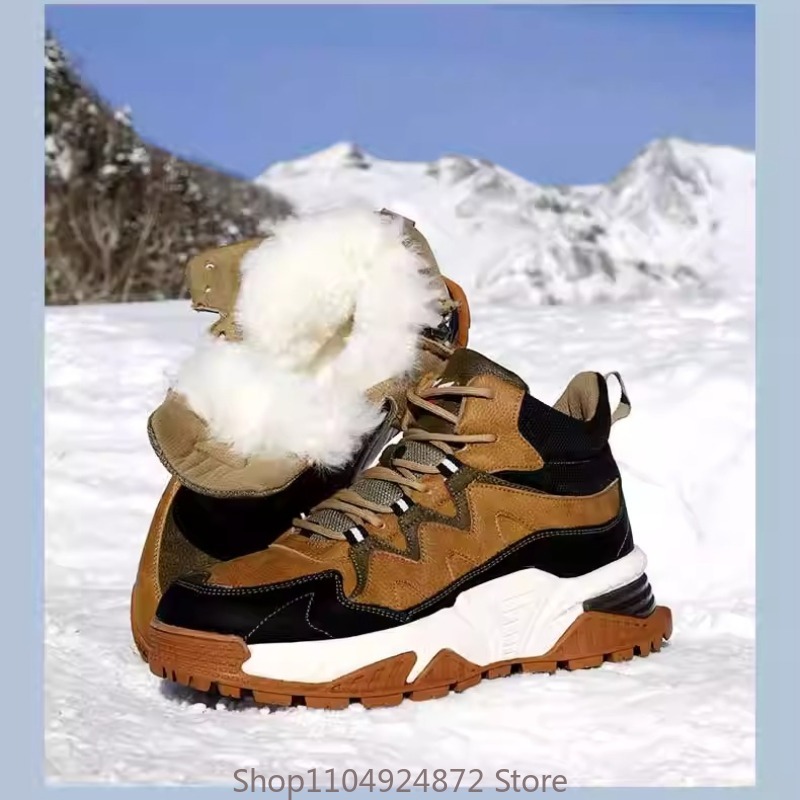 Men'S Shoes Business Casual - 冬用暖かいウールコットンシューズ メンズスノーブーツ ファー厚プラッシュ カジュアル厚底 スポーツハイカットブーツ 男性用アウトドアスニーカー