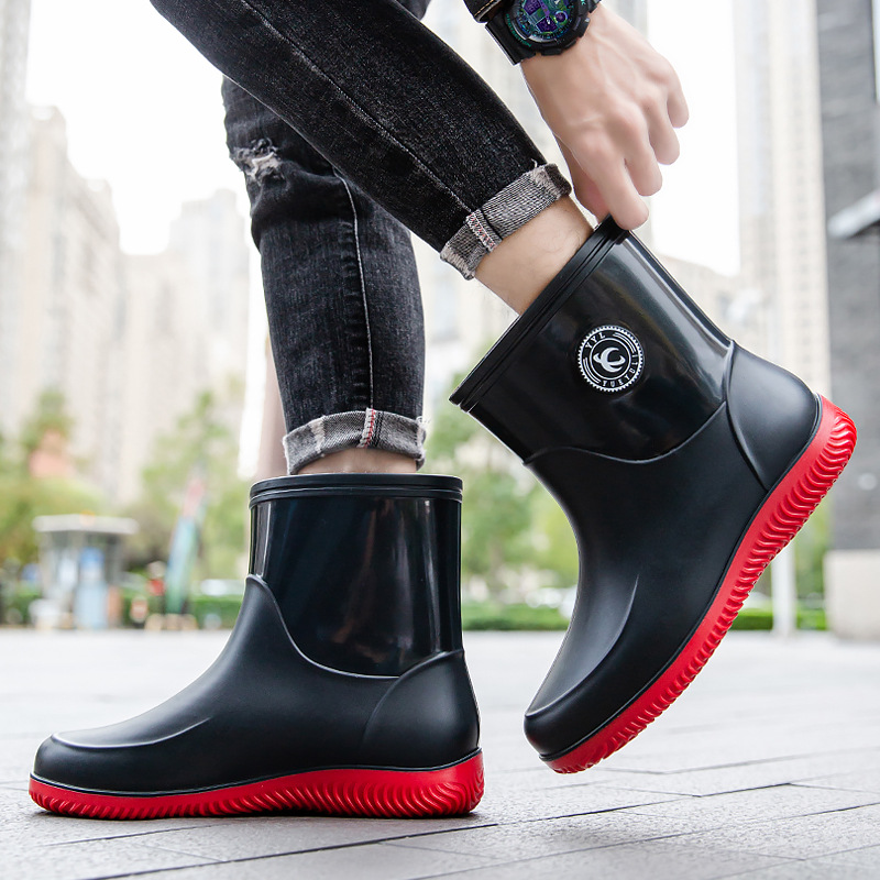 Men'S Shoes Water Resistant - メンズミッドカーフレインブーツ 2025年ニューモデル ファッショナブルなミッドカーフアウトドア滑り止めウォーターシューズ。 軽量で防水
