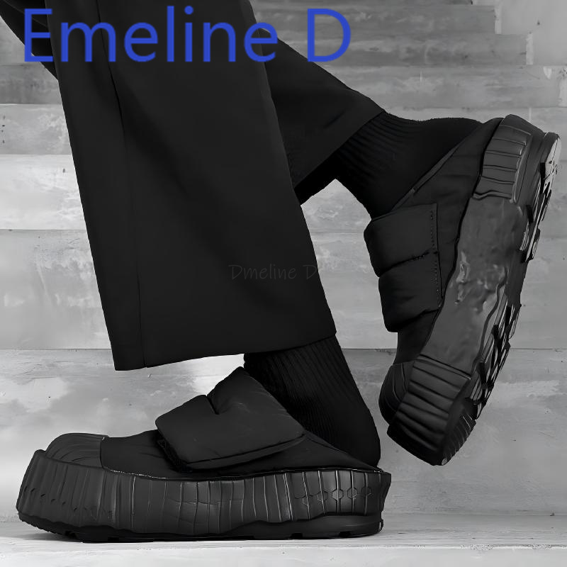Men'S Shoes With Velcro - カップル用スノーブーツ 厚手のベルベットと暖かいベルクロデザイン ダウンブレッドシューズ ラウンドトゥ カジュアルでシンプルなフラットコットンシューズ