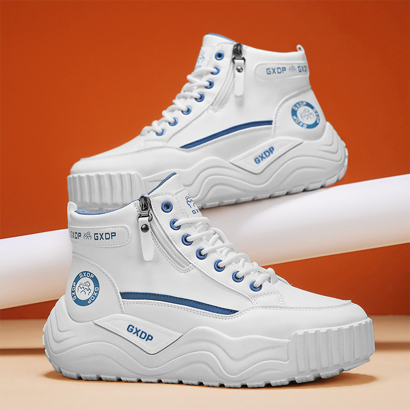 Men'S Shoes Casual Sneakers - メンズハイカットホワイトレザースニーカー A/W 2026、厚底身長アップ滑り止め耐久性オールマッチデイリーカジュアルスポーツシューズ
