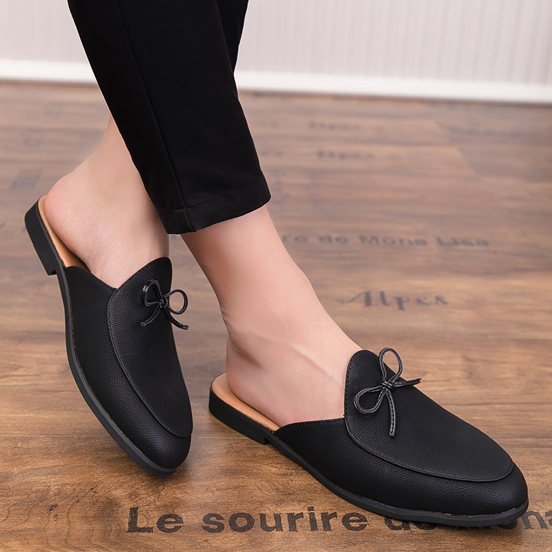Men'S Shoes Business Casual - 男性ファッションスリッパ男性ワンステップカジュアル快適なハーフドラッグ小さな革靴男性屋外ビジネススリッパサイズ 38-44