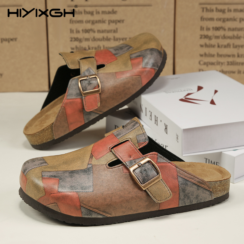 Men'S Shoes Birkenstock - 快適なコルクレザーのスリッパ、ユニセックス、男女兼用、スリッポン、ハーフシューズ、サンダル、つま先が覆われていない、バックレス、健康フットベッド、スライド、ファッション
