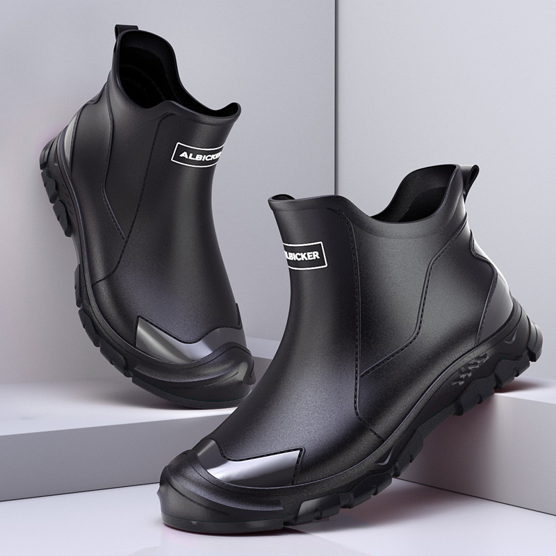 Men'S Shoes Water Resistant - メンズショートレインブーツアーバンウォーターブーツ滑り止め耐摩耗性ウェーディングブーツメンズトレンディな軽量防水ラバーシューズ