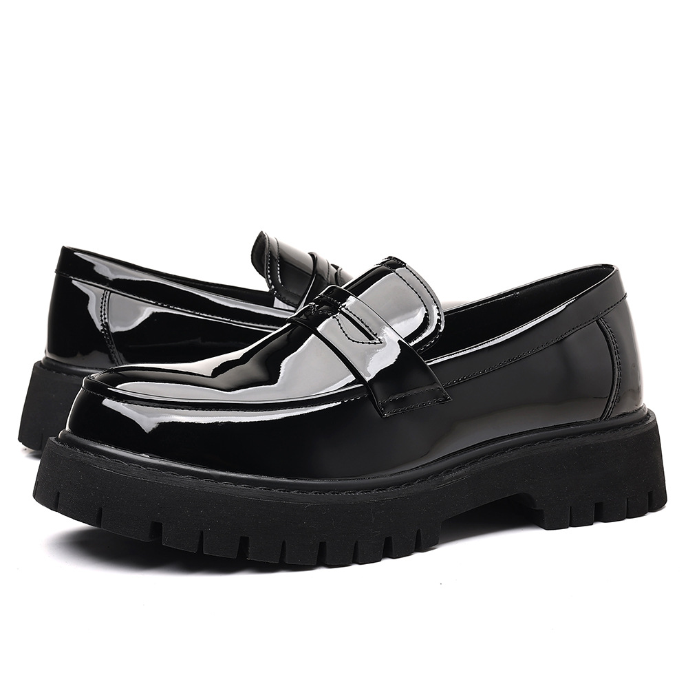 Men'S Shoes Wide Width - 新しいメンズローファースリッポンPUレザーカジュアルシューズ英国スタイルプラットフォームソールプラスサイズワイド幅ビジネス快適な履物