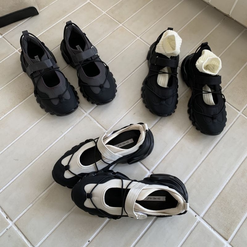 Men'S Shoes With Velcro - スポーティーなチャンキープラットフォームメリージェーンシューズ、女性用、ツートーンの調節可能なベルクロストラップ、クロスレースアップ、カジュアルウォーキングスニーカー