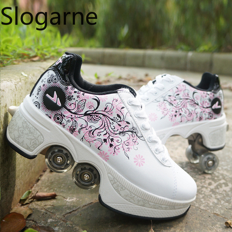 Men'S Shoes To Women'S Size - 女性用4輪変形ローラースケートシューズ、男性用カジュアルスポーツスニーカー、新型インラインスケートシューズ、男性用パルクールランナウェイスニーカー