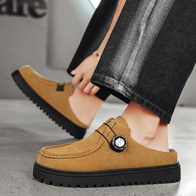 Men'S Shoes Birkenstock - メンズレトロデザインファッションカジュアル厚底ハーフスリッパ、2025年秋新作、快適で多用途、滑り止めチャンキードラッグシューズ