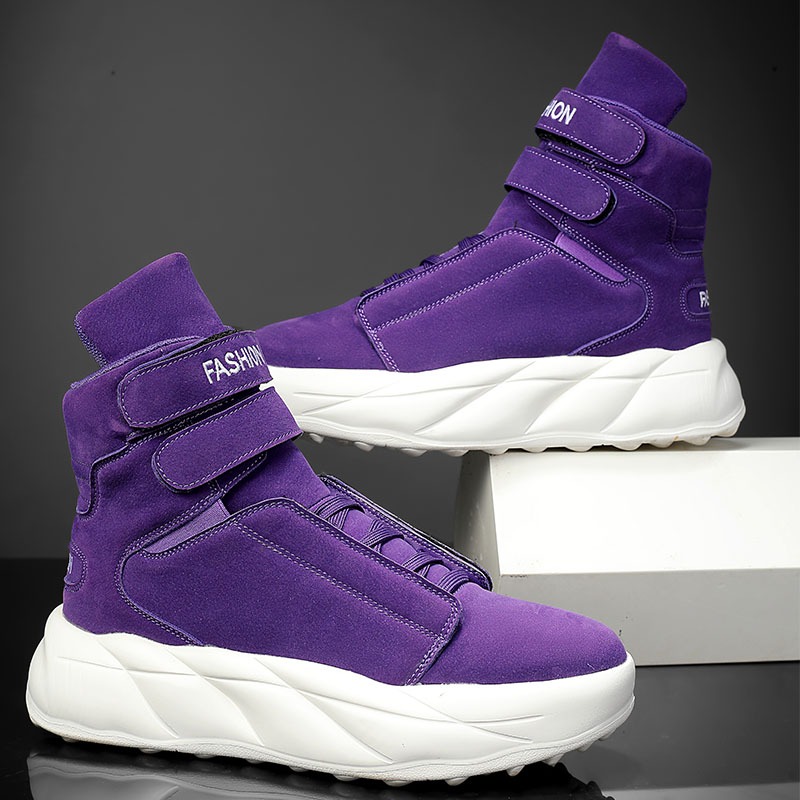 Men'S Shoes With Velcro - 2026 パープルハイトップスニーカー男性ベルクロプラットフォームシューズ厚底ファッションストリートカジュアルウォーキングブーツ送料無料