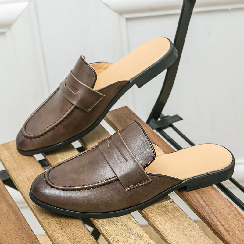Men'S Shoes Business Casual - 男性用ファッショナブルなハーフヒールレザーシューズ、カジュアルで快適なビーンシューズ、アメリカ製のレイジービジネスサンダル、サイズ38〜46