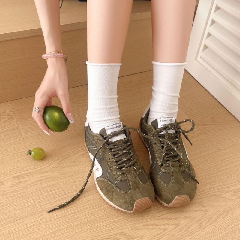 Casual Sneaker Low - レトロカラーブロックスニーカー女性ソフトフラットランニングシューズレースアップマルチカラーカジュアルウォーキングシューズアウトドアヴィンテージトレーナー