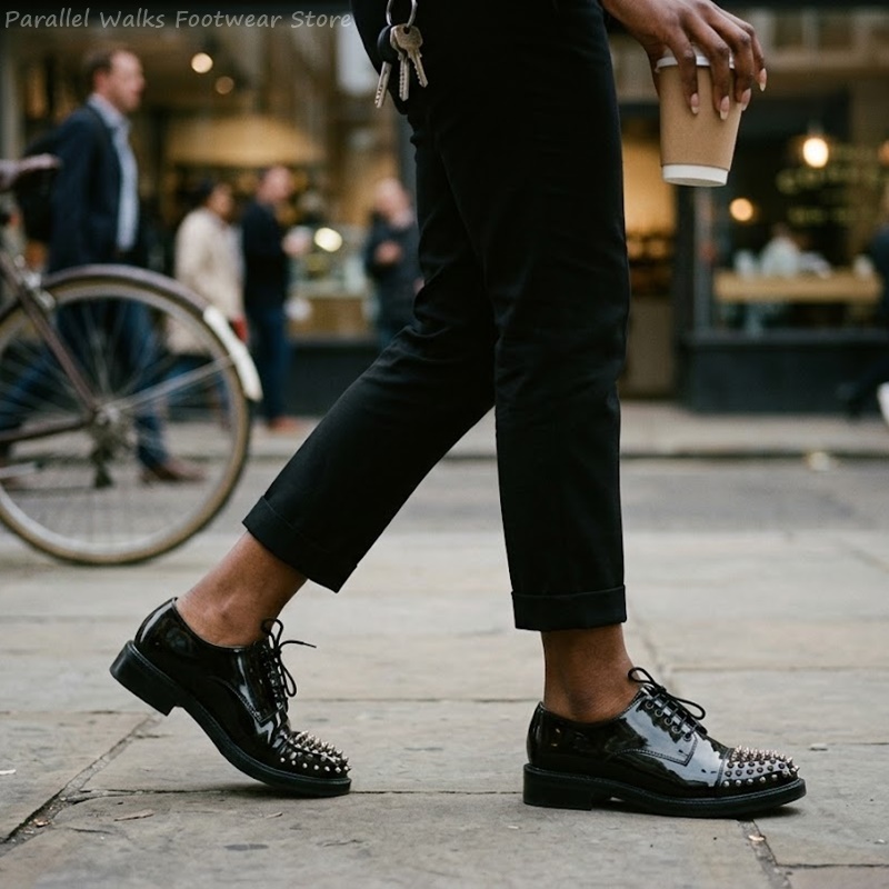 Men'S Shoes Business Casual - パテントレザー メタリックスタッズ レースアップ ビジネス ウェディング オフィス