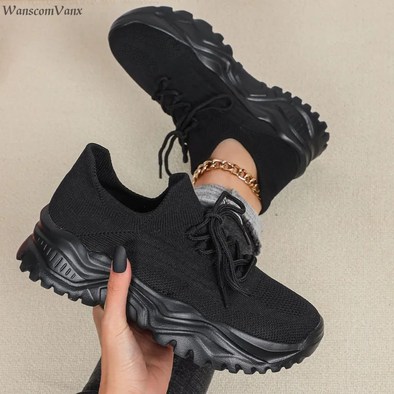 Men'S Shoes Casual Sneakers - ファッションチャンキープラットフォームスニーカー、男女兼用、通気性のあるニットカジュアルスポーツトレーナー、伸縮性のあるスリッポンウォーキングシューズ