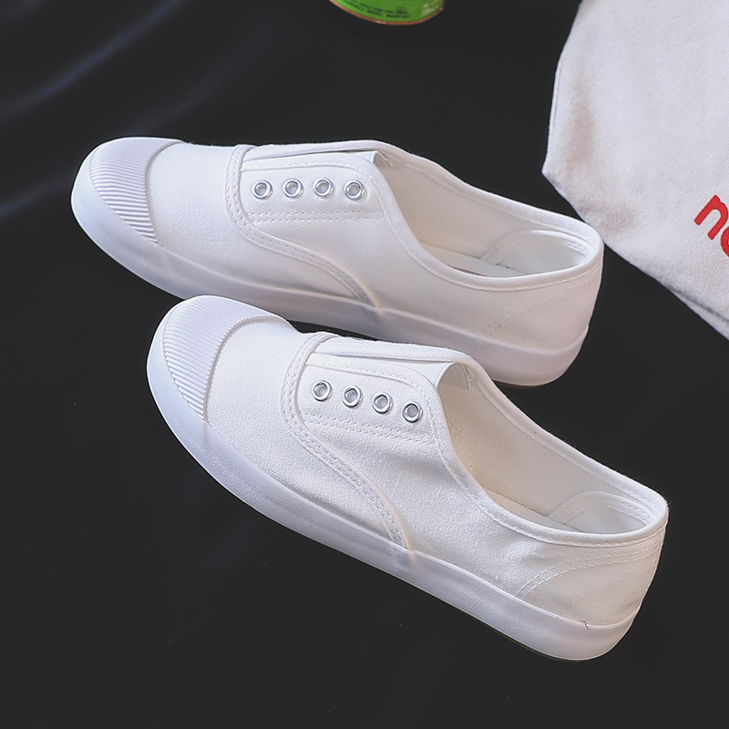 Casual Sneaker Low - レディース新作 ホワイトキャンバスシューズ ローカット スリッポン 通気性 フラット