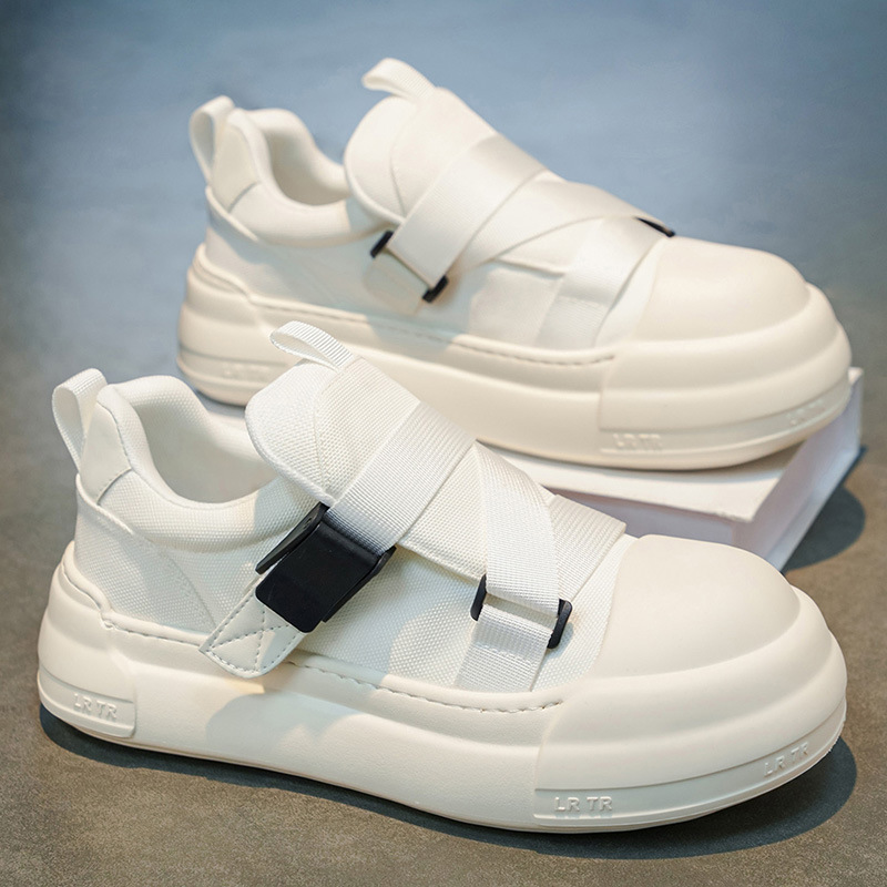 Men'S Shoes With Velcro - メンズカジュアルスポーツシューズ 通気性抜群 多用途 ベルクロ式 ホワイト 厚底