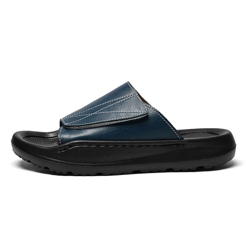 メンズ用イージートップレザー スライドスリッパ、調節可能なオ - Men'S Shoes With Velcro のレビューと価格