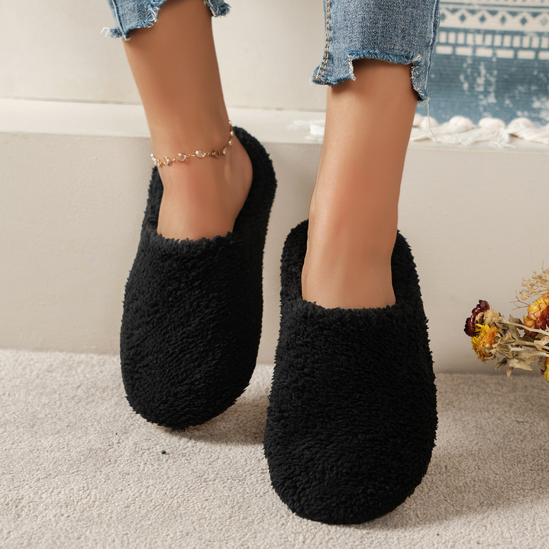 シンプルな無地のつま先が閉じた男女兼用室内用静音コットンスリ - Men'S Shoes To Women'S Size のレビューと価格