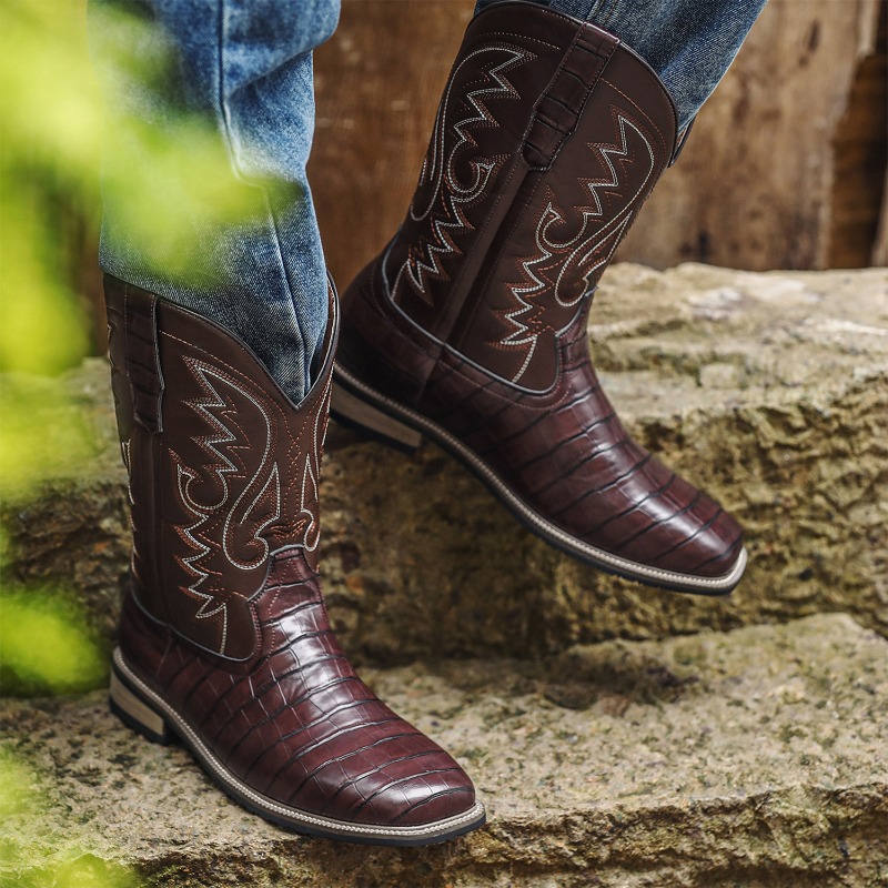 メンズブーツ クロコダイル柄 ハイブーツ 刺繍入り レトロ  - Men'S Shoes Wide Width のレビューと価格