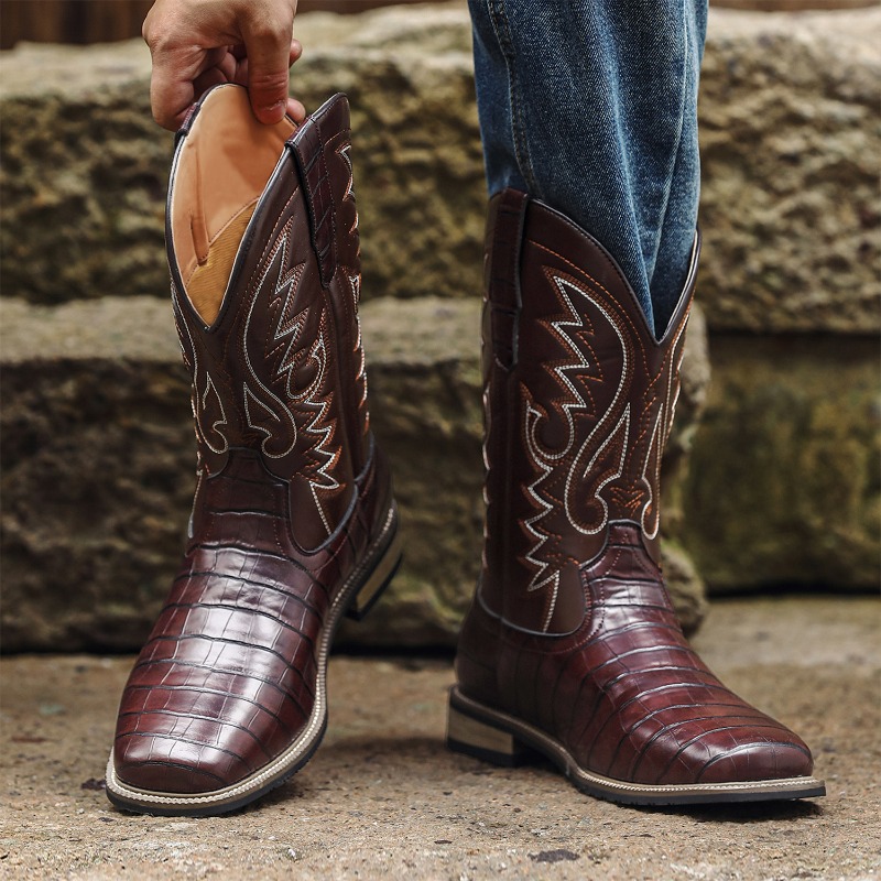 メンズブーツ クロコダイル柄 ハイブーツ 刺繍入り レトロ  - Men'S Shoes Wide Width のレビューと価格