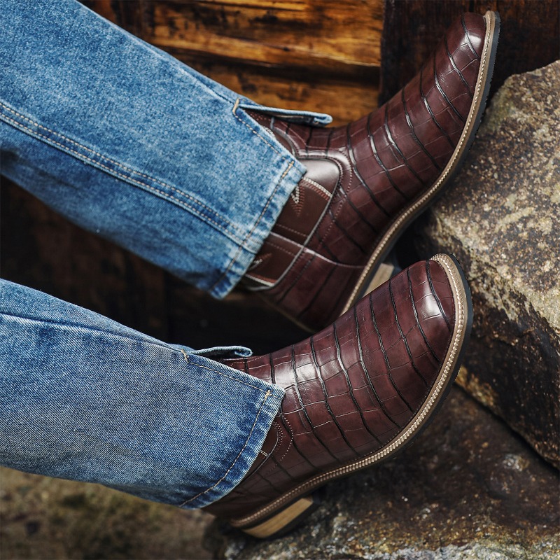 メンズブーツ クロコダイル柄 ハイブーツ 刺繍入り レトロ  - Men'S Shoes Wide Width のレビューと価格
