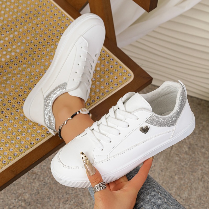 レディース ホワイトグリッターハートスニーカー - シルバー - Casual Sneaker Low のレビューと価格