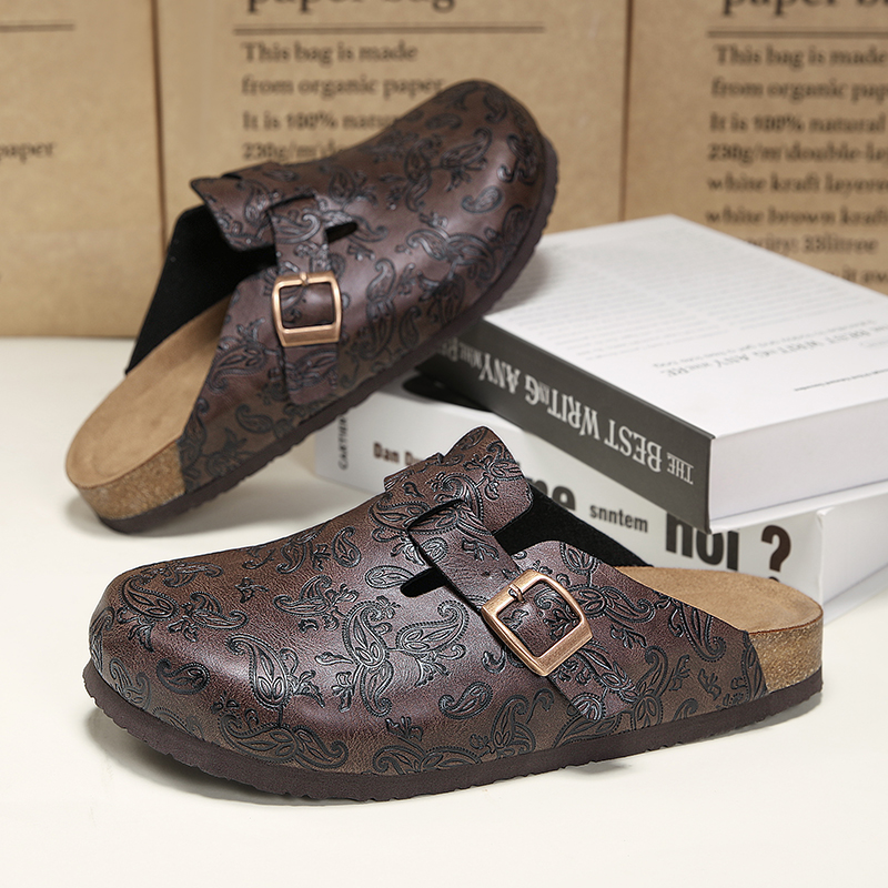 クラシックスタイルのコルク製スリッポンサンダル、プリント入り - Men'S Shoes Birkenstock のレビューと価格