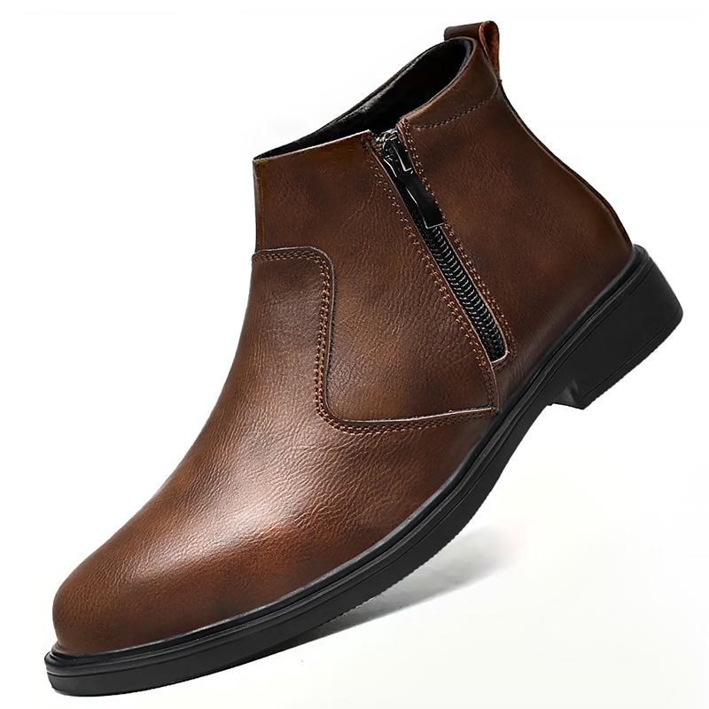 秋と冬の新しいメンズハイカットレザーシューズ、ジッパー付きレ - Men'S Shoes Business Casual のレビューと価格