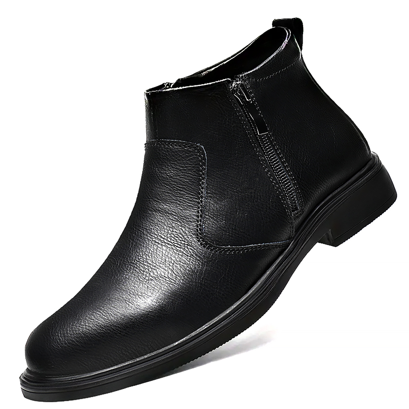 秋と冬の新しいメンズハイカットレザーシューズ、ジッパー付きレ - Men'S Shoes Business Casual のレビューと価格