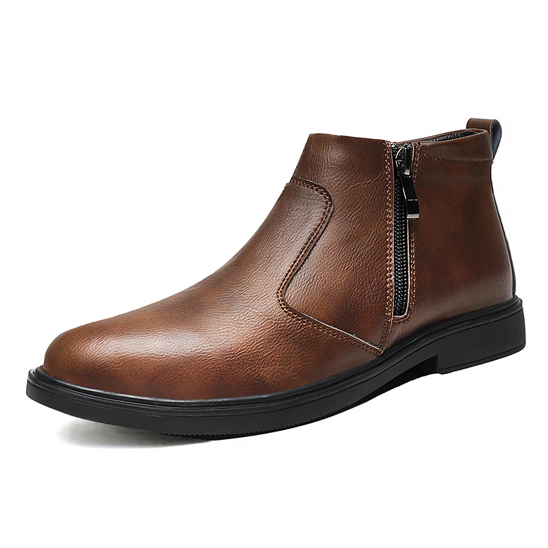 秋と冬の新しいメンズハイカットレザーシューズ、ジッパー付きレ - Men'S Shoes Business Casual のレビューと価格