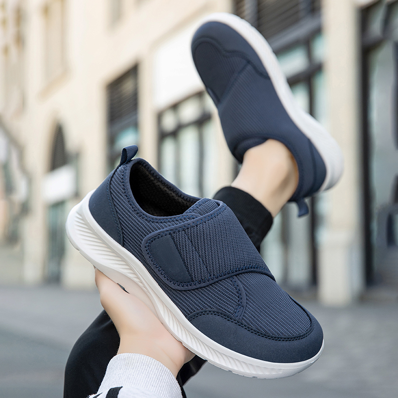 男性用 ワイド幅靴型 通気性メッシュカジュアルシューズ、調整 - Men'S Shoes With Velcro のレビューと価格