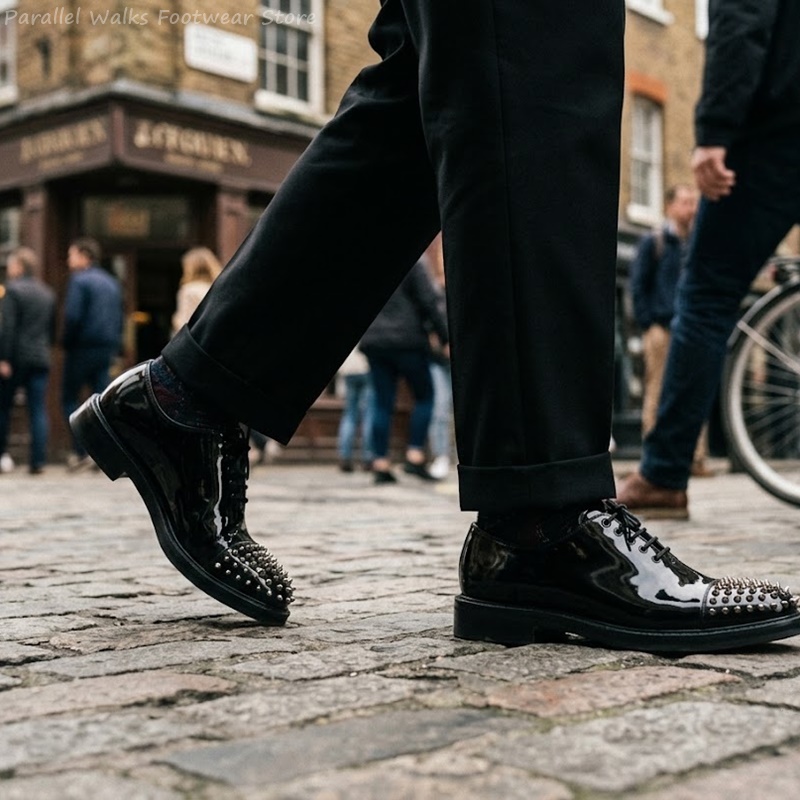 パテントレザー メタリックスタッズ レースアップ ビジネス  - Men'S Shoes Business Casual のレビューと価格