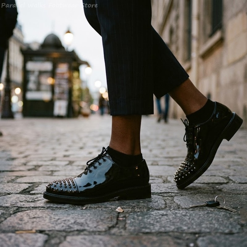 パテントレザー メタリックスタッズ レースアップ ビジネス  - Men'S Shoes Business Casual のレビューと価格