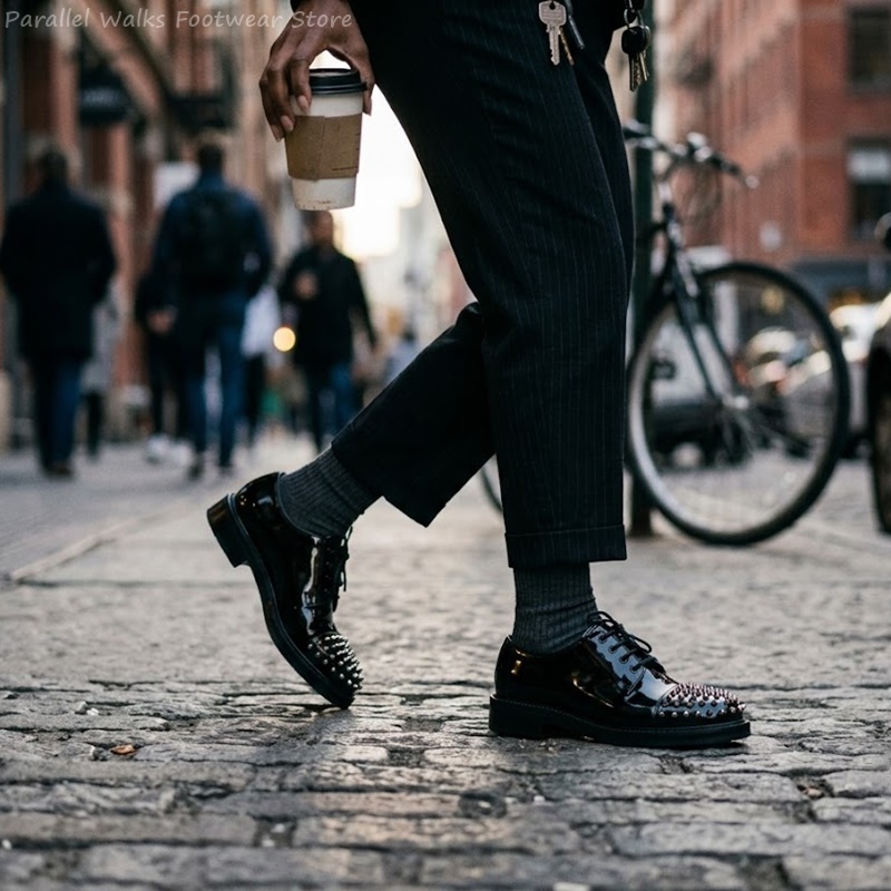 パテントレザー メタリックスタッズ レースアップ ビジネス  - Men'S Shoes Business Casual のレビューと価格