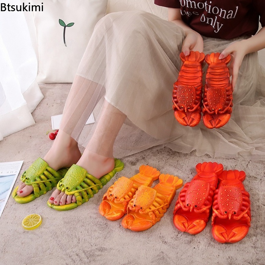 2026年新作 夏用 楽しい漫画風ロブスタースリッパ PVC - Men'S Shoes To Women'S Size のレビューと価格