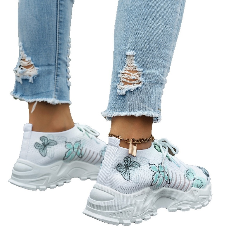 女性バタフライプリントメッシュスニーカーホワイトEVAプラッ - Mesh Trainer Breathable のレビューと価格