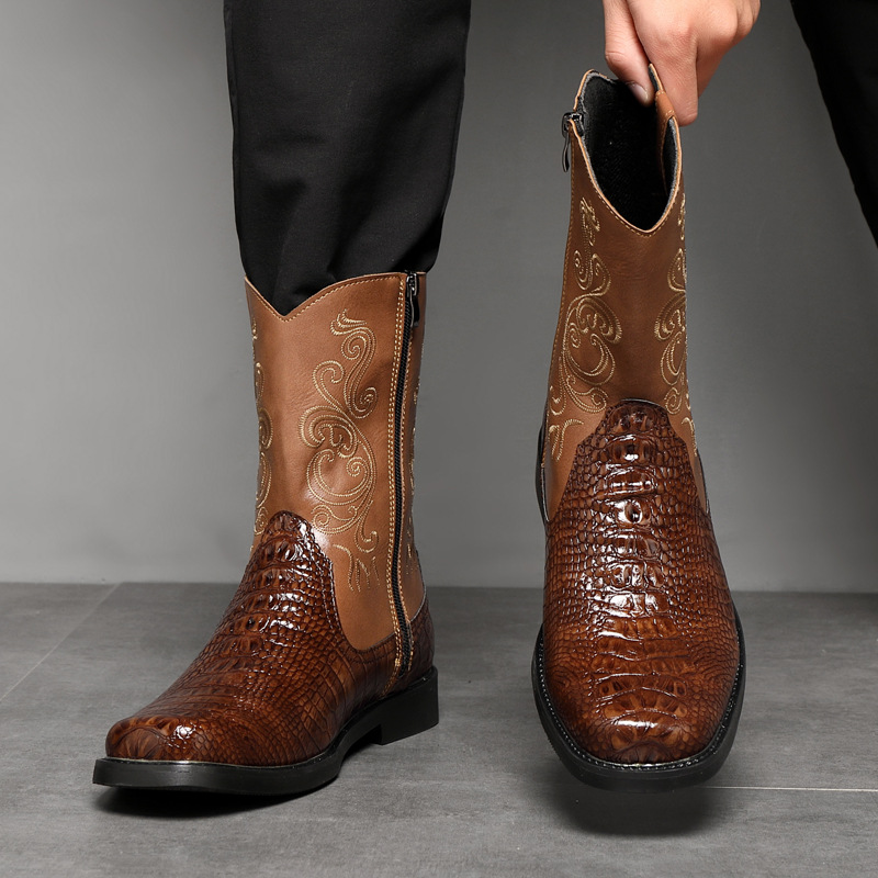 メンズワイド幅トールカウボーイブーツ2025年秋PUレザーハ - Men'S Shoes Wide Width のレビューと価格