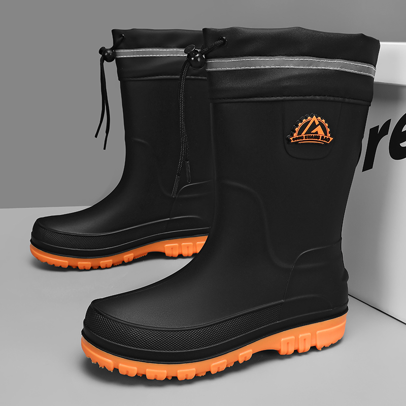 メンズミッドカーフドローストリングワークレインブーツ、防水、 - Men'S Shoes Water Resistant のレビューと価格