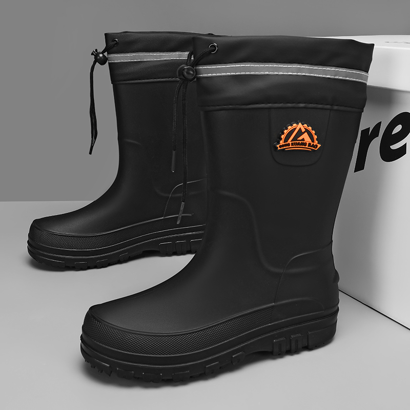 メンズミッドカーフドローストリングワークレインブーツ、防水、 - Men'S Shoes Water Resistant のレビューと価格