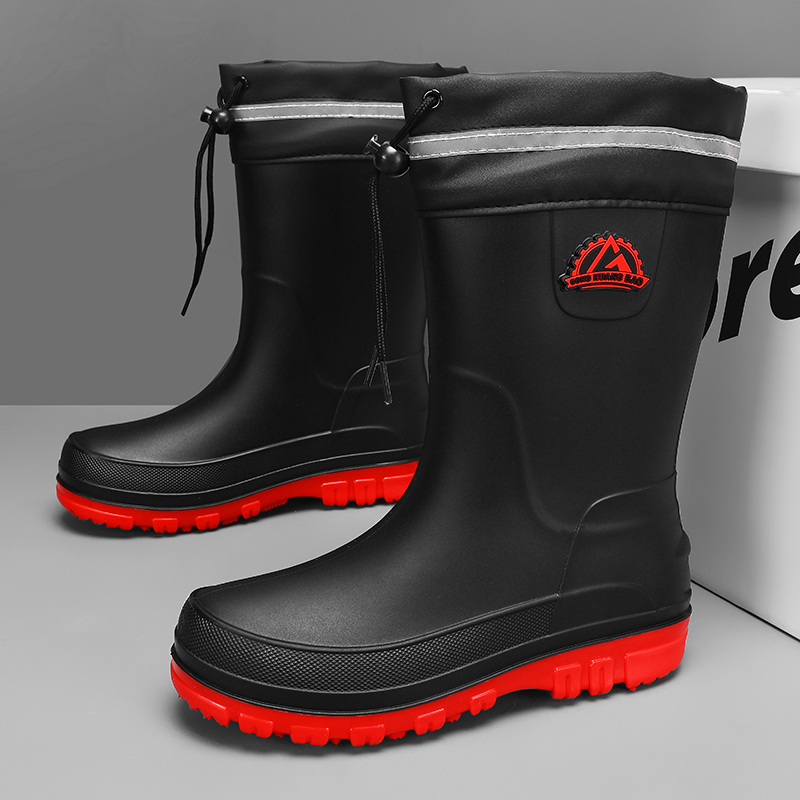 メンズミッドカーフドローストリングワークレインブーツ、防水、 - Men'S Shoes Water Resistant のレビューと価格