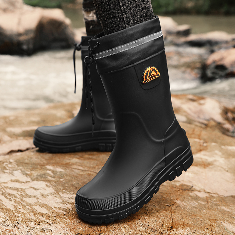 メンズミッドカーフドローストリングワークレインブーツ、防水、 - Men'S Shoes Water Resistant のレビューと価格