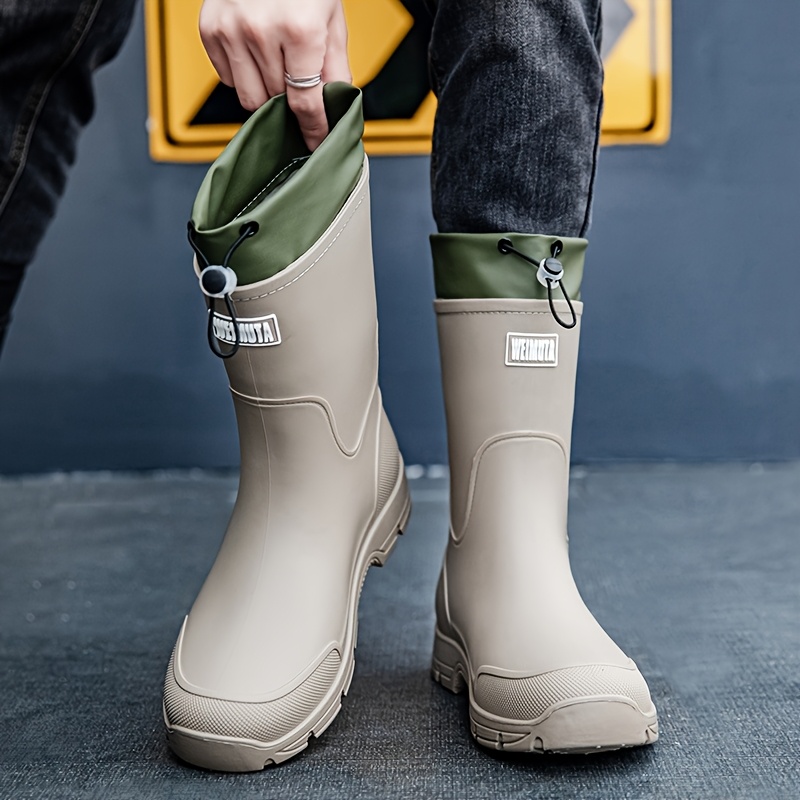 メンズ防水レインブーツ、ミッドカーフ、スリッポン、厚底、滑り - Men'S Shoes Water Resistant のレビューと価格