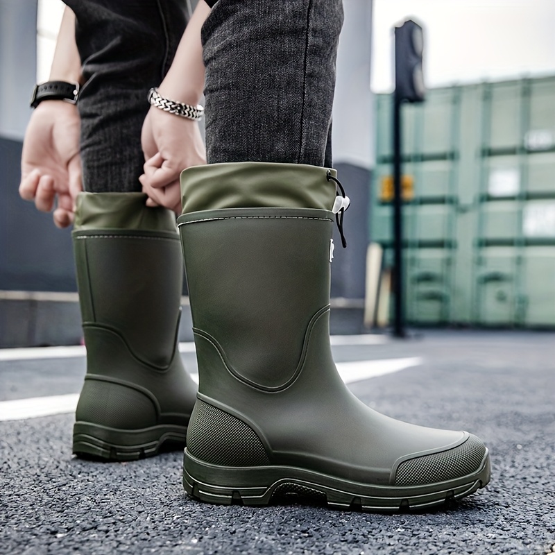 メンズ防水レインブーツ、ミッドカーフ、スリッポン、厚底、滑り - Men'S Shoes Water Resistant のレビューと価格